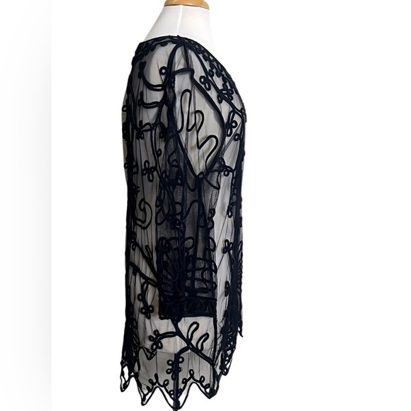 Pretty Angel Black Sheer Lace Embroidery Tunic / Swimsuit Cover Up Women’s Large - Picture 4 of 8